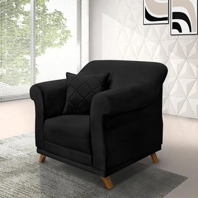 Poltrona Decorativa com 1 Almofada Armstrong Suede Preto G63 - Gran Belo
