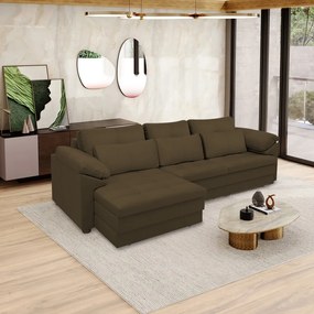 Sofá Retrátil Elétrico Sala de Estar Nolan Bipartido 332cm Conforto Premium em Couro Cappuccino G58 - Gran Belo