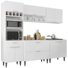 Armário de Cozinha Com Tampo CP05 240cm Pérola Branco Z34     - Mpozen