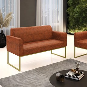 Sofá Namoradeira Base Industrial Dourado Marisa Corano   - Nozes