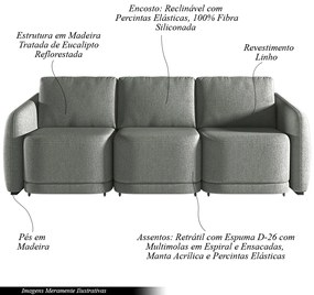 Sofá Cama Modulado Retrátil e Reclinável Decorativo Varsóvia 306cm Linho Cinza Chumbo G33 - Gran Belo