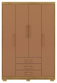 Guarda Roupa Solteiro Linna 150cm 4 Portas de Bater 3 Gavetas Nature/Terracota G98 - Gran Belo