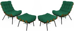 Kit 2 Poltronas Costela Com 2 Puff Costela Suede Verde