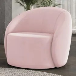 Poltrona Sala Decorativa Redonda 91cm Steve Suede Rosa Bebê I01  - Mpo