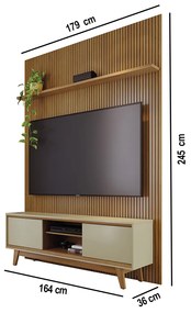 Painel TV 65 Pol 179cm Ripado Valen e Rack Bancada Mylan Cumaru/Opala M20 - D'Rossi