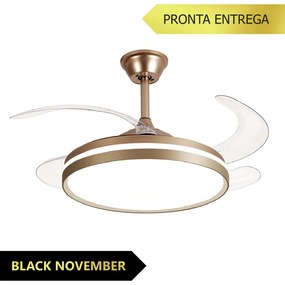Ventilador De Teto Isis Dourado Pás Retrátil Led 30W Multicolor Bivolt...