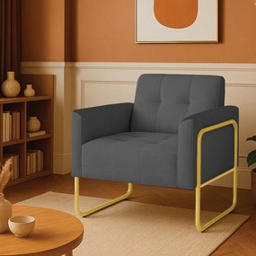 Poltrona Sala Industrial Alta Tubo Dourado Elisa Suede D03 - D'Rossi - Grafite