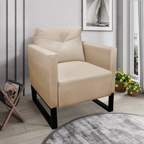 Poltrona Luisa Suede Bege Base Industrial Metálica Preto D01 - D'Rossi