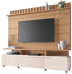 Estante Painel Para TV 70 Pol 200cm Ripado Artist H01 Off White/Freijó