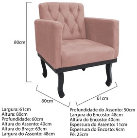 Poltrona Classic Pés Luís XV Suede Rosê - ADJ Decor