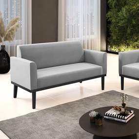 Sofá Namoradeira Base de Madeira Fixa Preto Marisa Suede  D03 - D'Rossi - Cinza