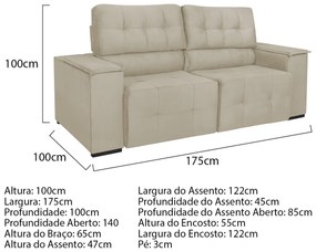 Sofá Cama Retrátil Sala Vicenza 175cm Bouclé