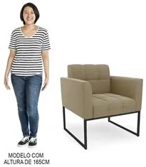 Sofá Namoradeira e 2 Poltronas Base Industrial Preto Ana Suede Marrom