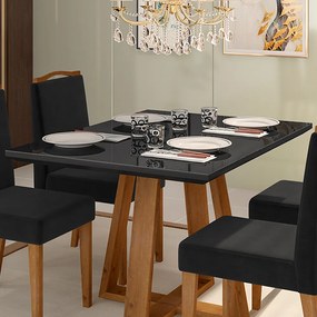 Mesa de Jantar Retangular Brenda 120x90 cm Preto com Base de Madeira Mel - D'Rossi