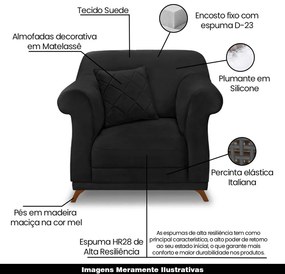 Kit 2 Poltronas Decorativas com 2 Almofadas Armstrong Suede Preto G63 - Gran Belo