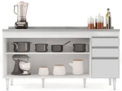 Balcão Gabinete com Pia Inox 160cm Arkansas Branco - Lumil