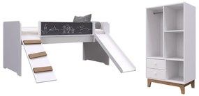 Kit Conjunto Cama Playground e Armário Infantil - Branco