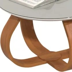 Mesa de Centro Redonda Baixa Pé de Madeira Samba Off White E05 - Mpoze