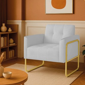 Poltrona Sala Industrial Alta Tubo Dourado Elisa Veludo D03 - D'Rossi - Cinza