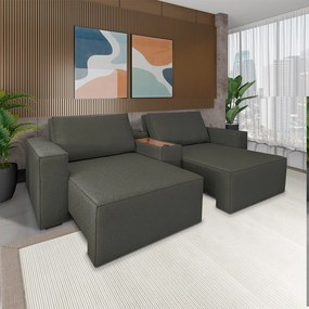 Sofá Decorativo Automatizado Shogun 272cm Reclinável 6 Posições Retrátil c/Console Central Entrada USB Bluetooth Linho Grafite G33 - Gran Belo