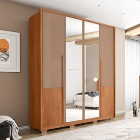Guarda Roupa Malu 4 Portas de bater com 2 Espelhos e 3 Gavetas em MDF Freijo/Sued G11 - Gran Belo