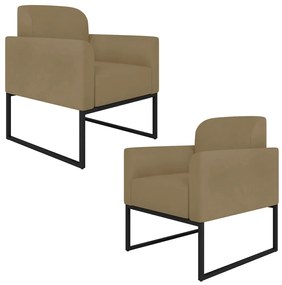 Kit 2 Poltronas Decorativas Isabella Base Industrial Suede Nude/Preto G19