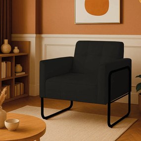 Poltrona Sala Industrial Alta Tubo Preto Elisa Linho D03 - D'Rossi - Preto
