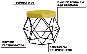 Puff Decorativo Base Preta Elsa Suede Amarelo G41 - Gran Belo