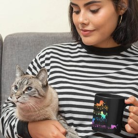 Caneca Gato Musical Cat Lover Preta Arco Iris