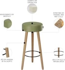 Banqueta Alta Estofada Pés Palito Kit 4 Hong Sintético Verde S08 - Mpo