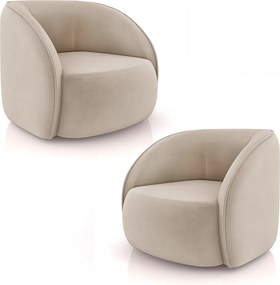 Kit 2 Poltronas Decorativas  Sala de Estar Clarke Veludo Bege G45 - Gran Belo