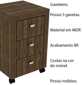 Gaveteiro para Escritório Home Office ME4108 MDP Nogal G69 - Gran Belo