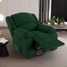 Poltrona do Papai Reclinável Sala de Cinema Madrid Glider Manual Giratória Massagem USB Veludo Verde Esmeralda G23