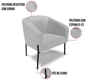 Poltrona Decorativa Pé de Ferro Preto Stella Sintético  D03 - D'Rossi - Cinza