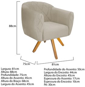 Poltrona Grazi Base Giratória de Madeira Suede - ADJ Decor