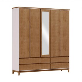 Guarda Roupa MDF 5 Portas Cullen 6 Gavetas OffWhite/Freijó G74 - Gran Belo