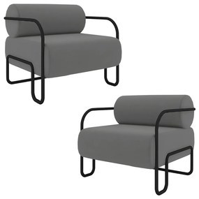 Kit 2 Poltronas Decorativas Sala de Estar Polatsk Base Industrial de Ferro Veludo Cinza G33 - Gran Belo