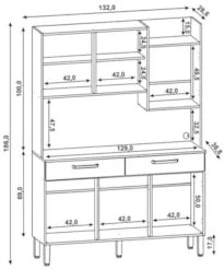 Armário de Cozinha Compacta 132cm Stella Z06 Nogueira/Off White - Mpoz