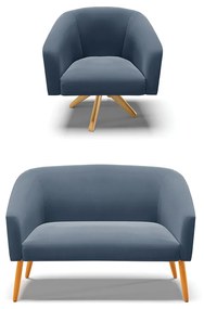 Sofá Namoradeira e Poltrona Giratória MA30 Stella Suede D03 - D'Rossi - Azul Marinho