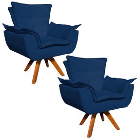 Poltrona Sala de Estar Giratória MM30 Kit 2 Opalla Suede D03 - D'Rossi - Azul Marinho