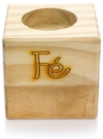 Porta Vela Quadrado Natal Fé Madeira e Dourado 7 cm - D'Rossi