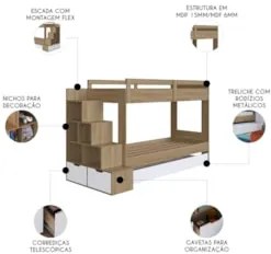 Treliche Infantil Com Escada e Nichos Infix C06 Aveiro/Branco - Mpozen