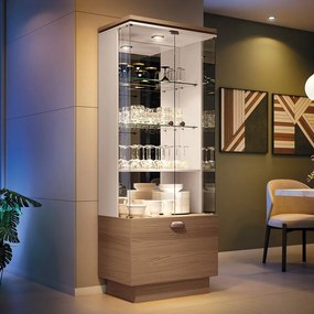 Cristaleira de Vidro com Espelho River H01 - D'Rossi - Castanho e Off White