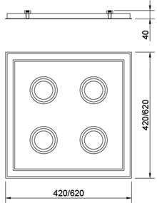 Embutido Premium Pro 42X42X05Cm 04Xar70 Led 36,8W Bivolt | Usina 19253... (PT - Preto Texturizado, 3000k)