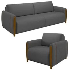 Conjunto Sofá 3 Lugares 223cm e Poltrona 98cm Amaranto Z32 Linho Cinza