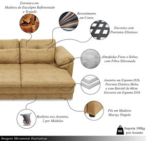 Sofá Retrátil Manual Sala de Estar Nolan Bipartido 379cm Conforto Premium em Couro Bege Manchado G58 - Gran Belo