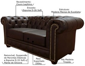 Sofá 2 Lugares Sala de Estar Chesterfield com Pés Madeira Couro Capucino G40 - Gran Belo