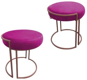 Puff Redondo Base Industrial Cobre Kit 2 Love Suede - Pink