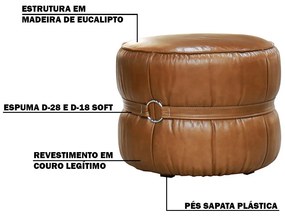 Kit 2 Puff Decorativo Sala de Estar Rene Debrum Couro Marrom Claro G72 - Gran Belo