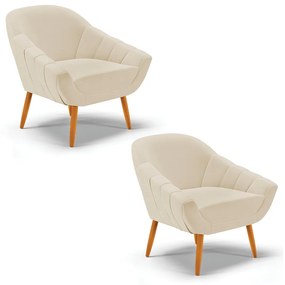 Kit 02 Poltronas Giovana Linho Pés Palito Castanho - Indo Decorar - A27 Areia